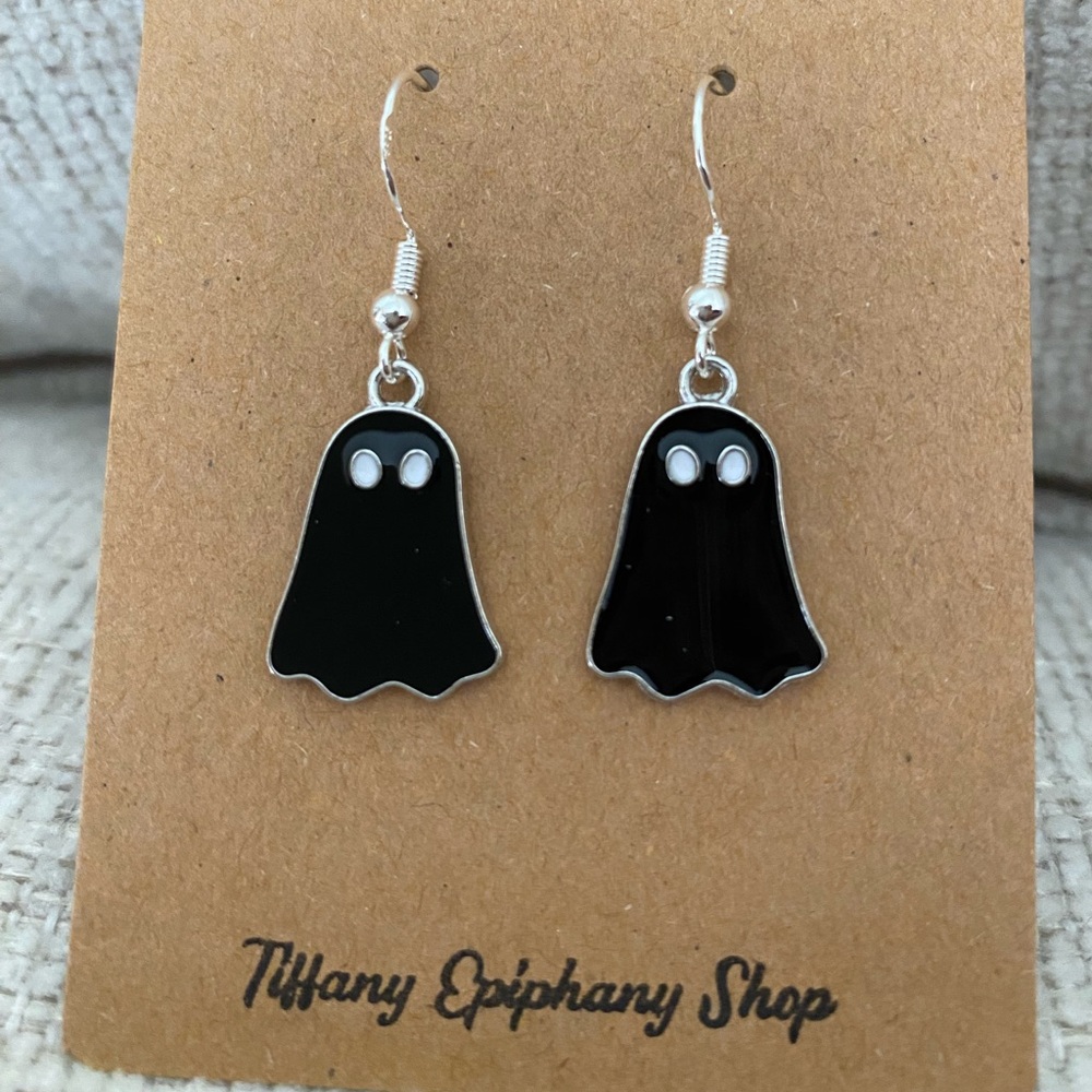 1 Pair Silver Ghost Earrings in Pink, Black, OR White NWT - Picture 7 of 10